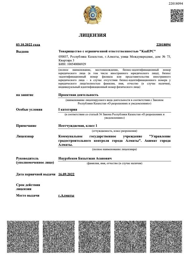Первая страница документа: Лицензия на проектную деятельность I категории